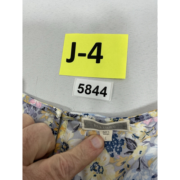 Womans Pleione Pullover Puffy Sleeve Blouse Large Pastel Floral Short Sleeve - Picture 3 of 8